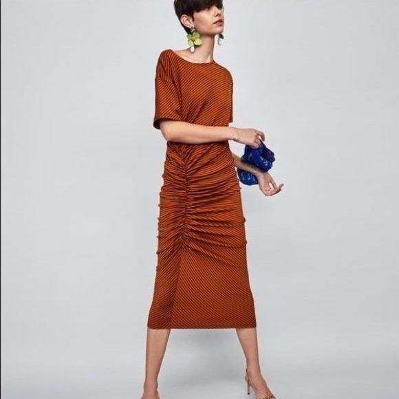 burnt orange dress zara ZARA New In Dresses, which one is your fave? , Product codes below:,  Burnt orange dress 1758/242/670, Black dress 3921/061/800, Blue dress  4772/373/982, Gold dress 1067/202/303, #zarahaul #zaranewin